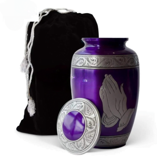 Praying Hands Aluminum Pruple Cremation Urn